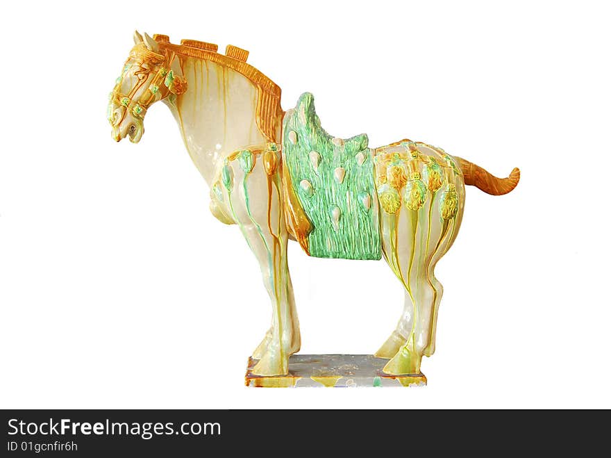 The stone horse of china on white,make by pottery