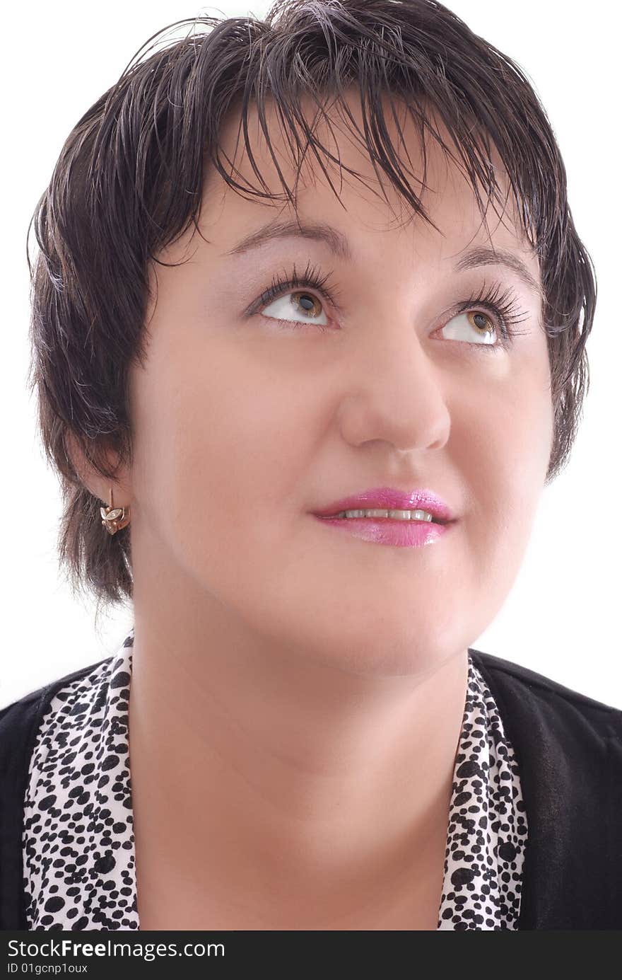 Smiling woman in black on a white background. Smiling woman in black on a white background