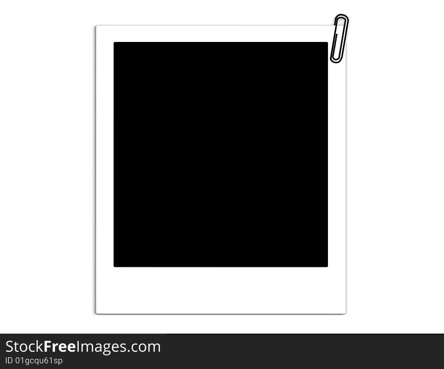 Blank of photo card with paper clip isolated on white. Blank of photo card with paper clip isolated on white