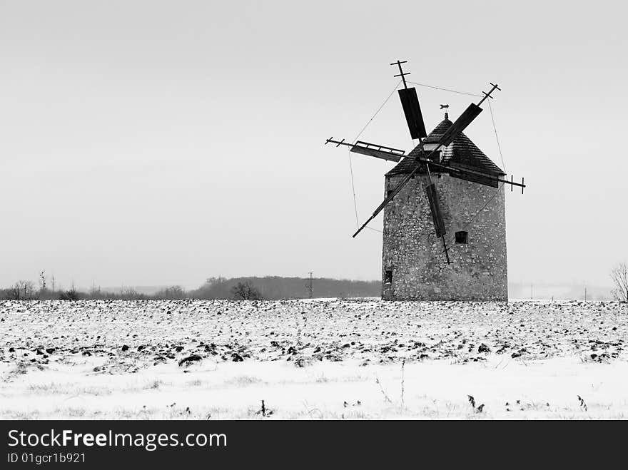 Windmill after blizzard