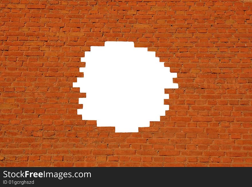 Hole in the orange brick wall. Hole in the orange brick wall