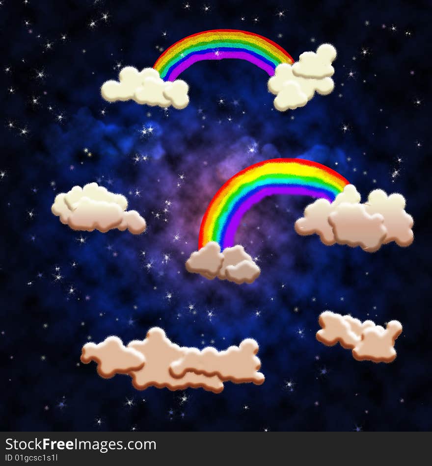 Sidereal night sky with two rainbowes. Sidereal night sky with two rainbowes