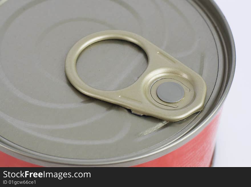 Detail of tin can on a white background