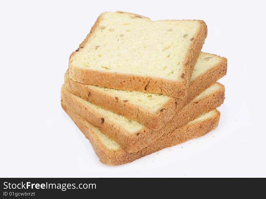 Slices of bread isolated on white background