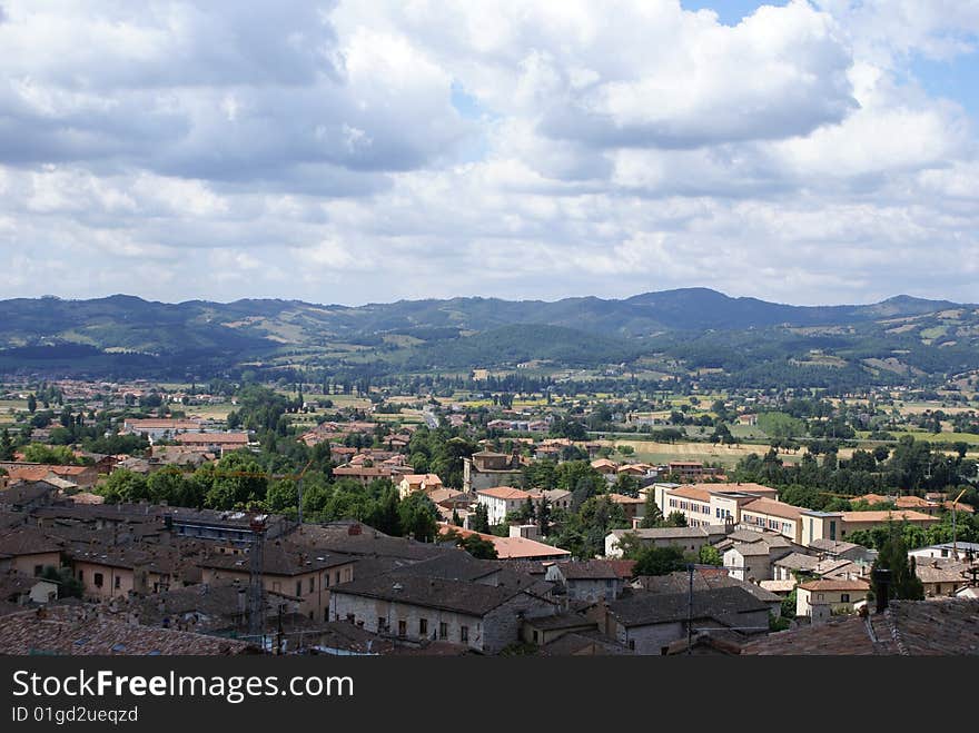 A view of the Italian countryside of Gubbio in Umbria.