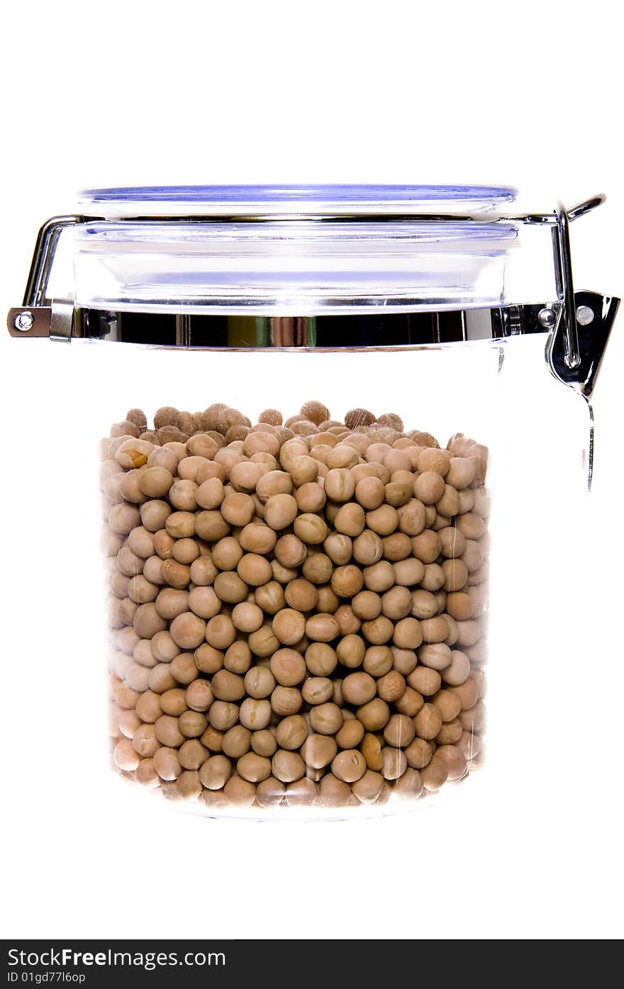 Container of pea isolated on white background. Clipping path.