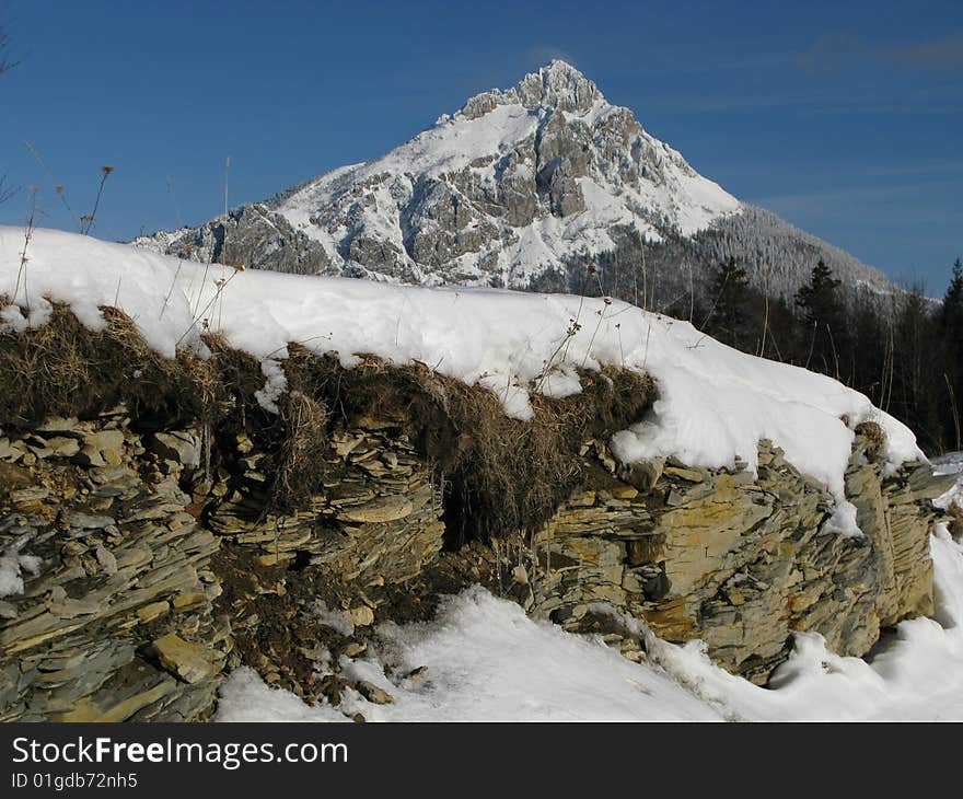 High Peak in snowy mountains