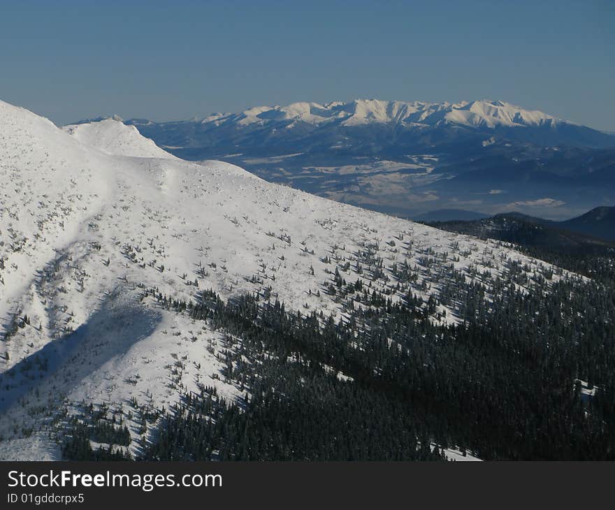 Winter view on big mountains. Winter view on big mountains