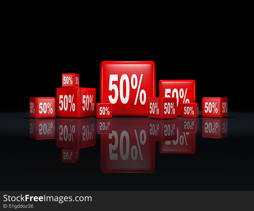 Red cubes with percentage sign