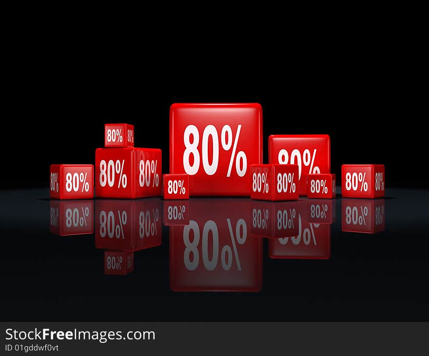 Red cubes with percentage sign