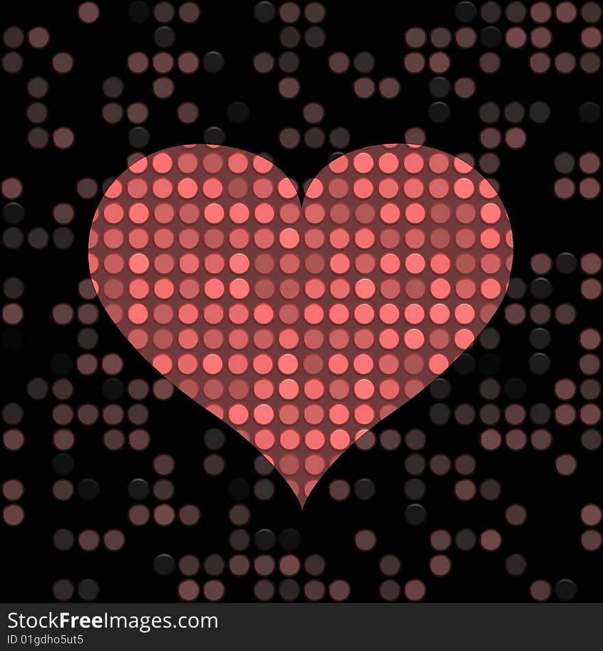 Speckled red heart shape on a dark background. Speckled red heart shape on a dark background