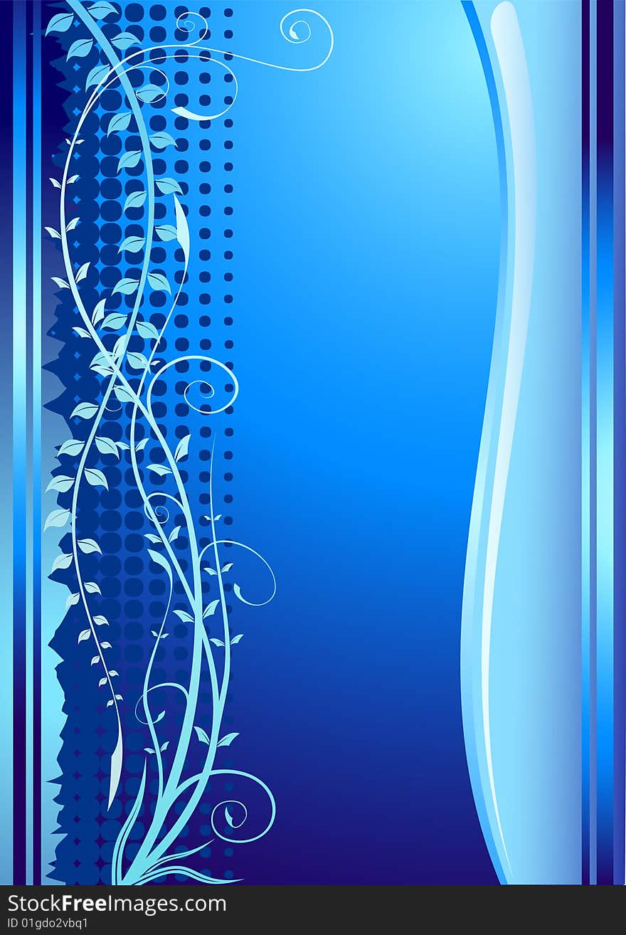 Beautiful blue floral background with plants and place for text. Additional vector format in EPS (v.8).