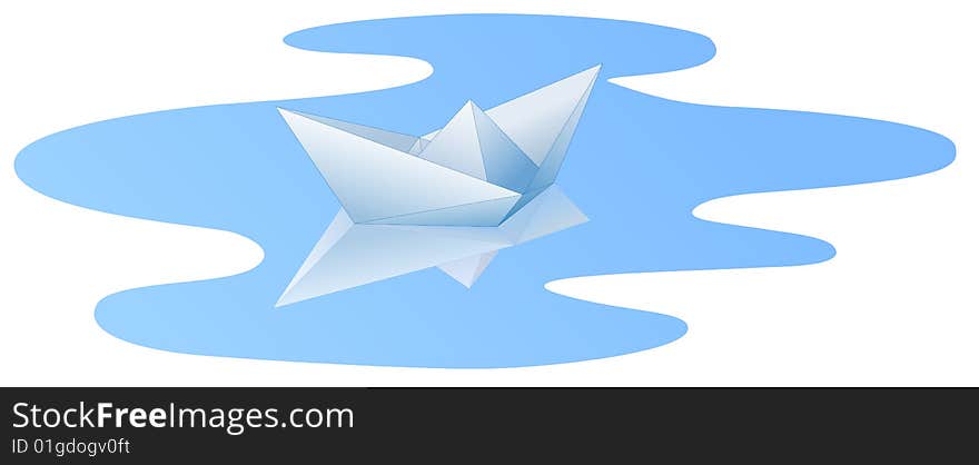 White paper ship with reflection in blue water. Additional vector format in EPS (v.8). White paper ship with reflection in blue water. Additional vector format in EPS (v.8).