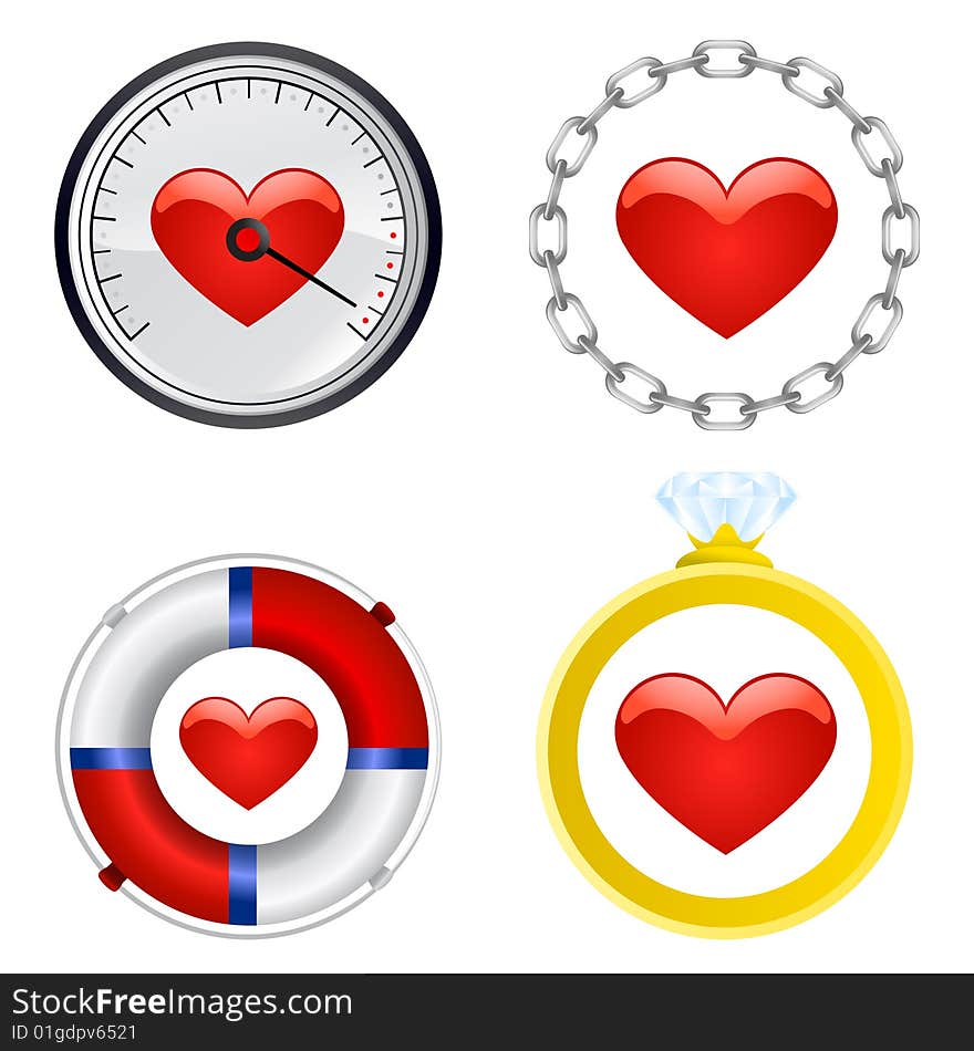 Four different heart symbol illustration. Four different heart symbol illustration