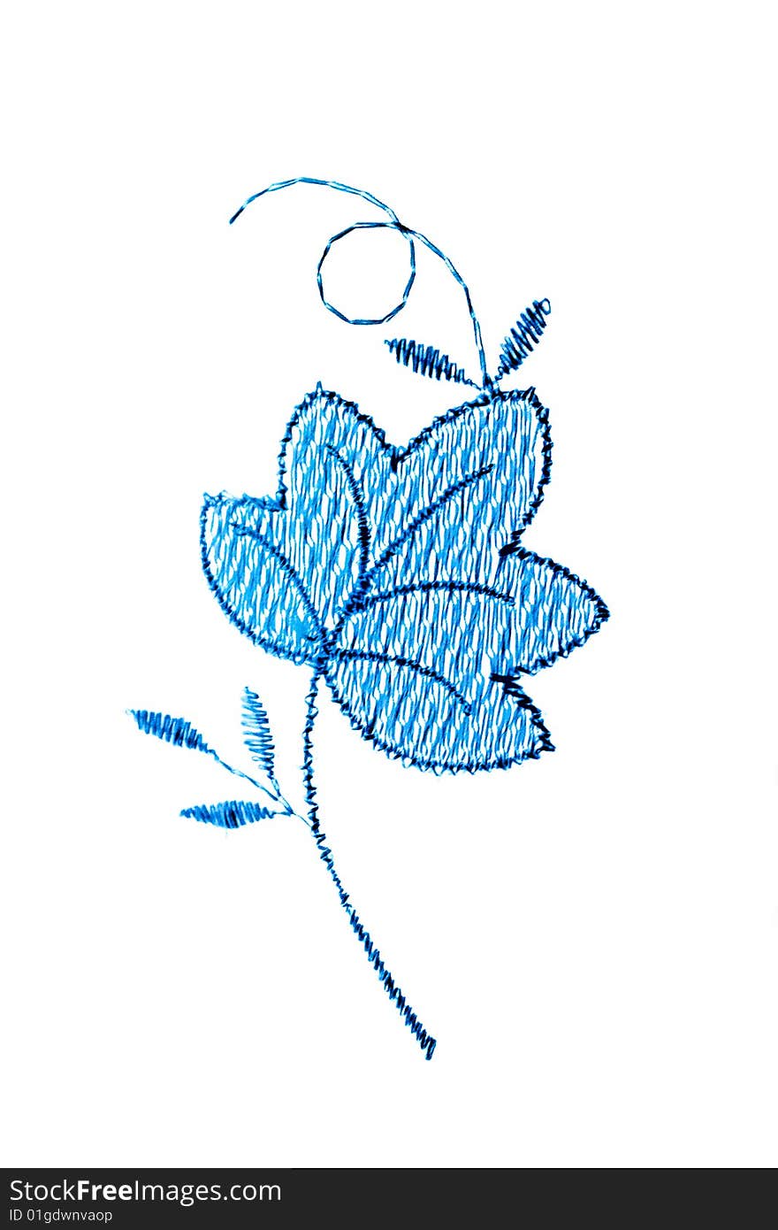 Hand painted blue flower on a white background