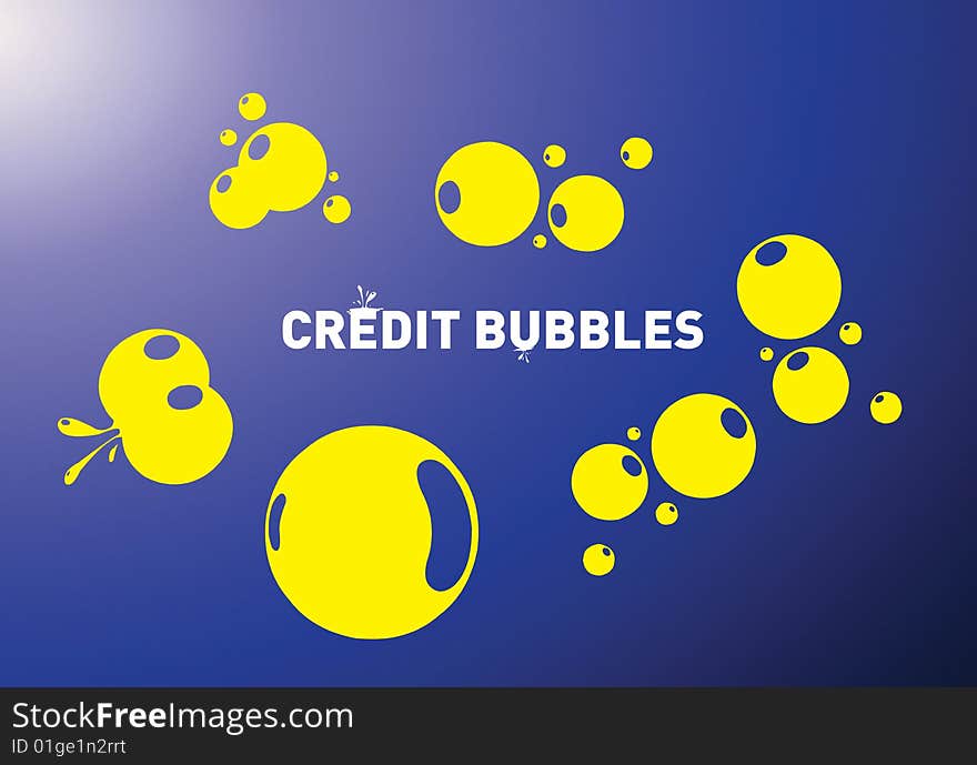 This illustration shows bubbles and credit bubbles words on blue. Metaphor of recession. This illustration shows bubbles and credit bubbles words on blue. Metaphor of recession