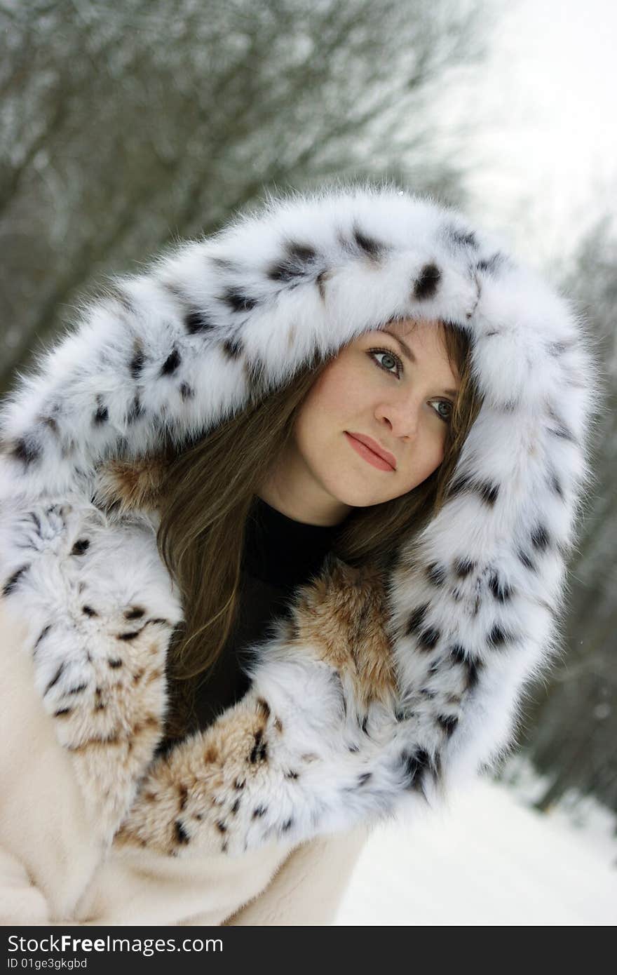 Beautiful lady in fur in the winter