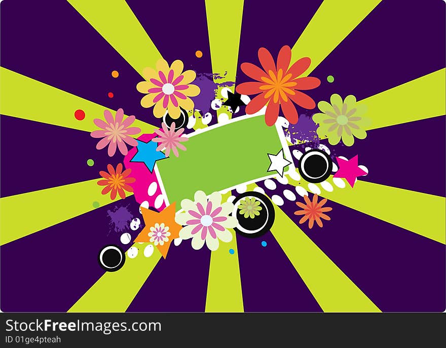 Colorful flowers on purple background