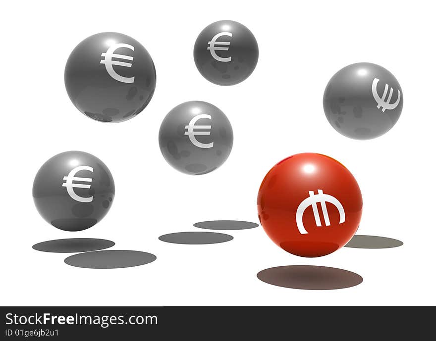 Isolated spheres with euro symbol