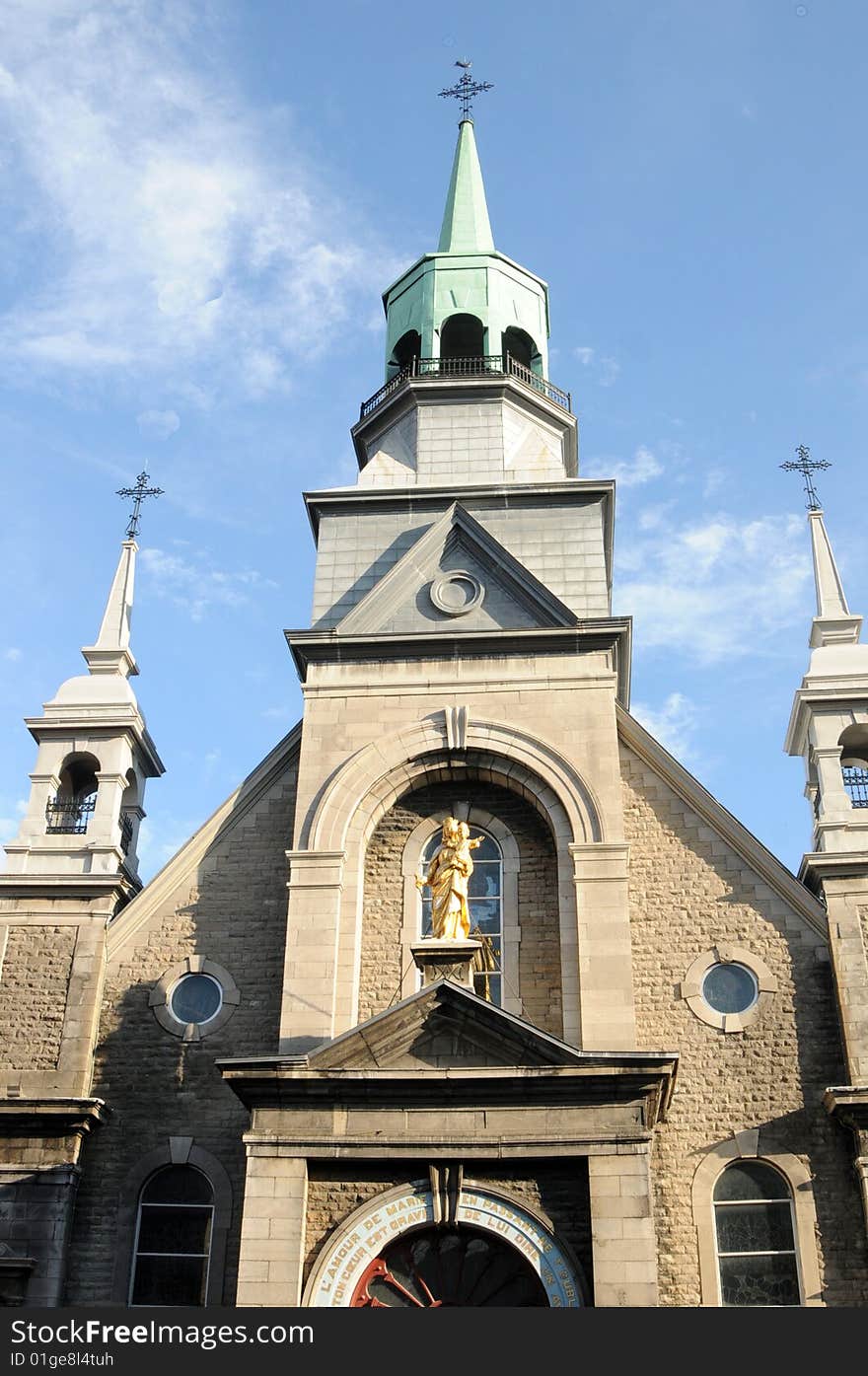 Old montral  catholic church with blue sky. Old montral  catholic church with blue sky