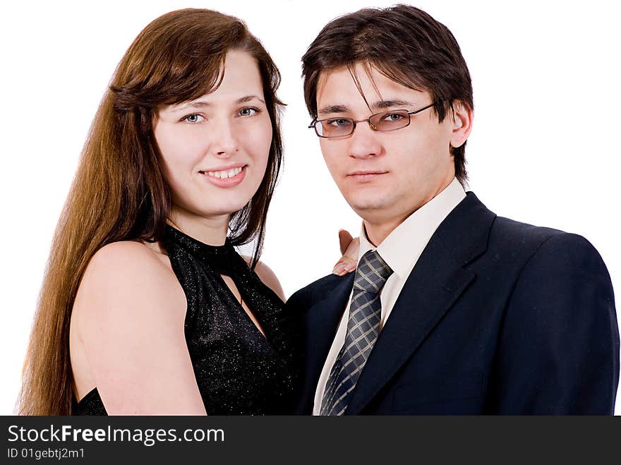 Young couple dancing over white background