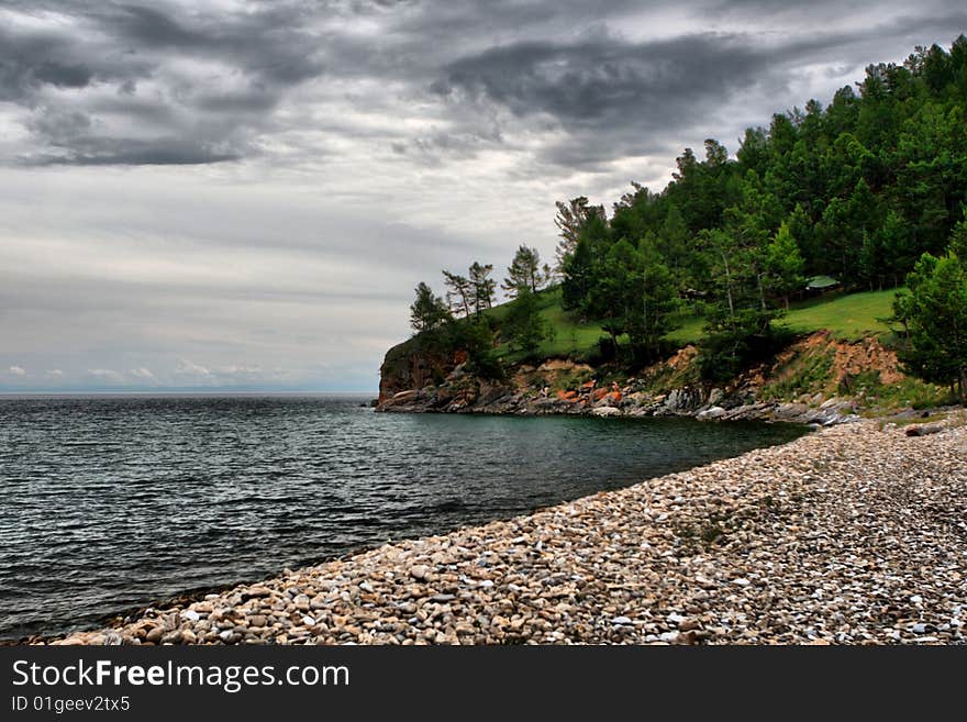 Rocky coast of the lake