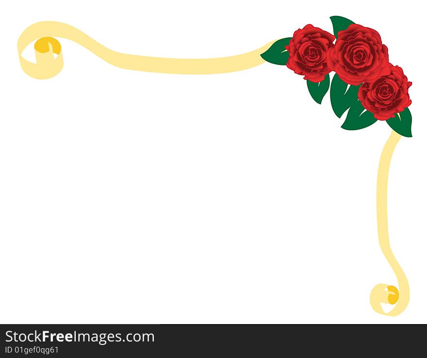 Three red roses and two gold ribbons. Three red roses and two gold ribbons