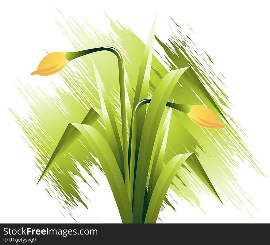 Natural view, Modern Spring flowers Illustration.