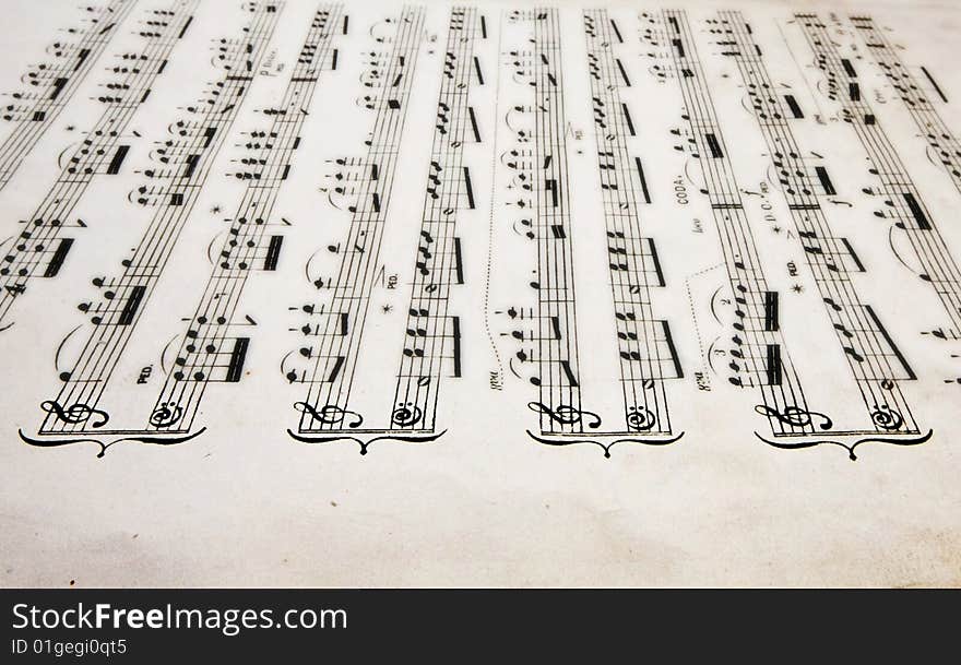 Old sheet music close up