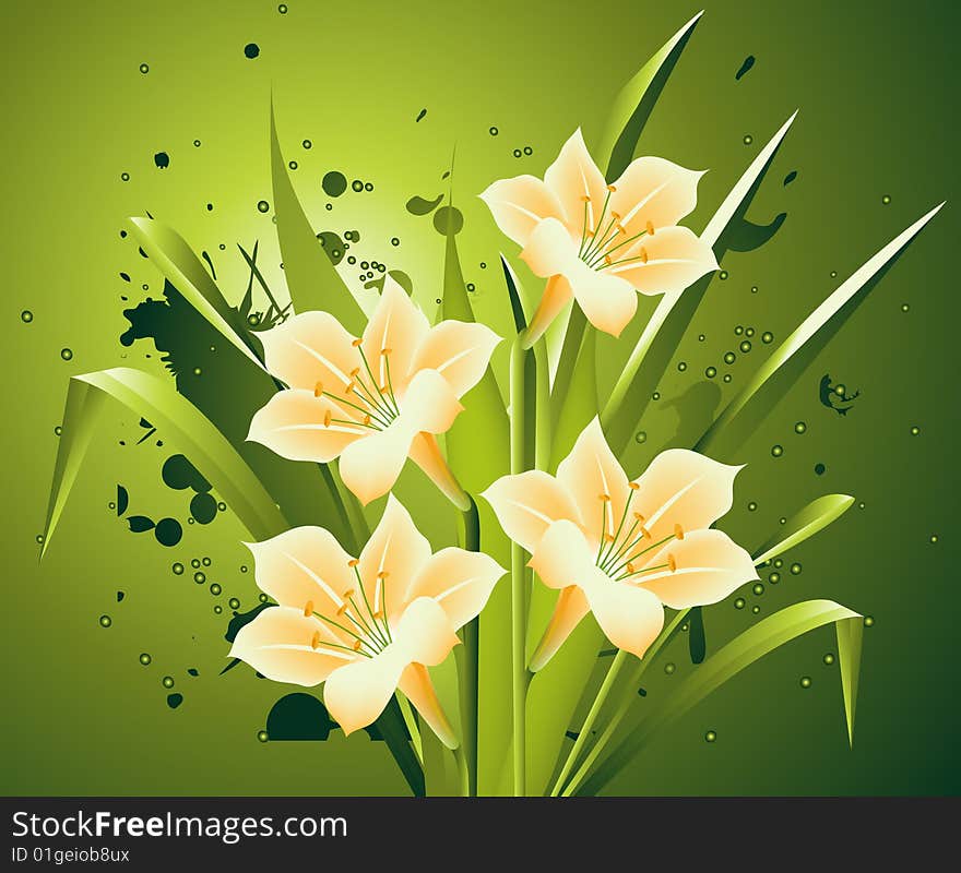 Natural view, Modern Spring flowers Illustration.