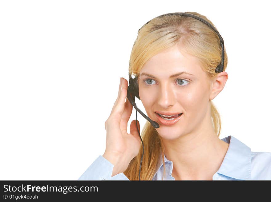 Business woman on phone isolated on white