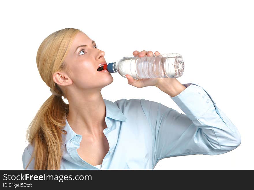 Business woman drinking water