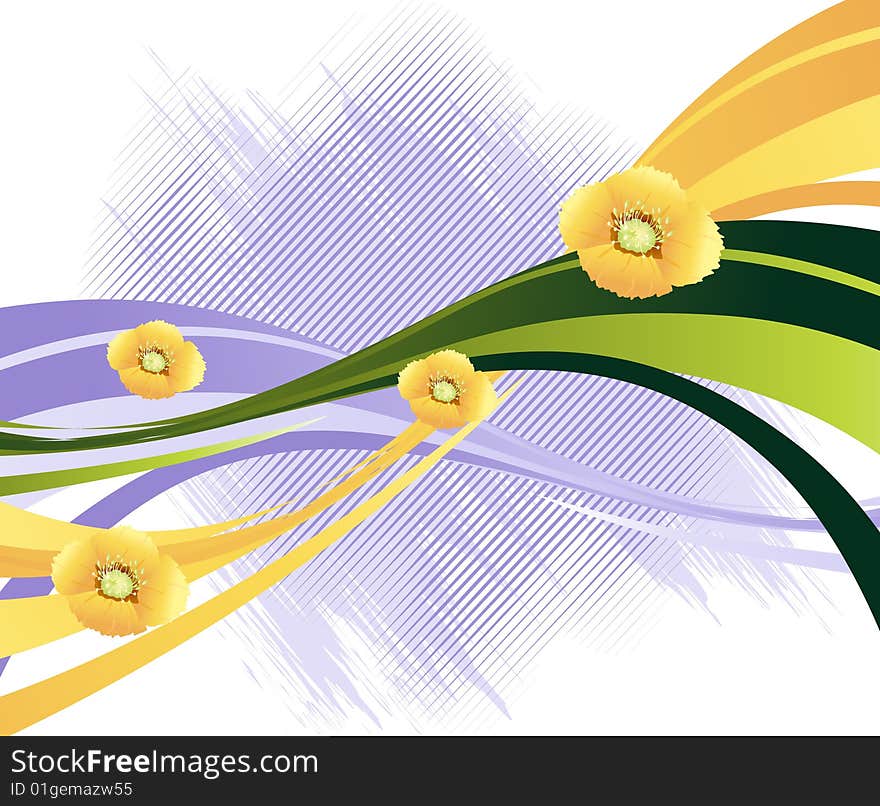 Natural view, Modern Spring flowers Illustration.