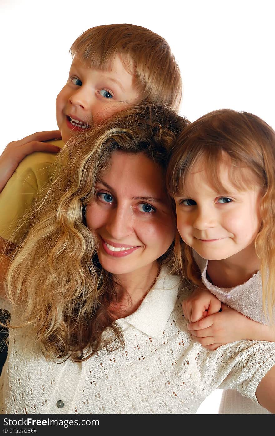 Young woman with two kids happy smiling. Young woman with two kids happy smiling