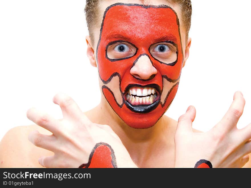 Rebel yell man with painted face and arms