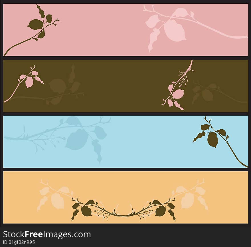 Set of decorative banners with leaves