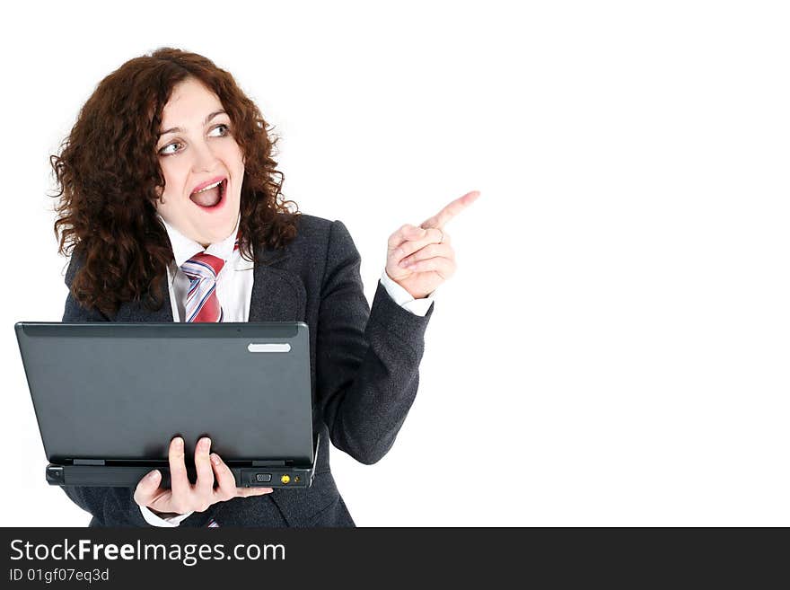 Young business woman with notebook isolated on white