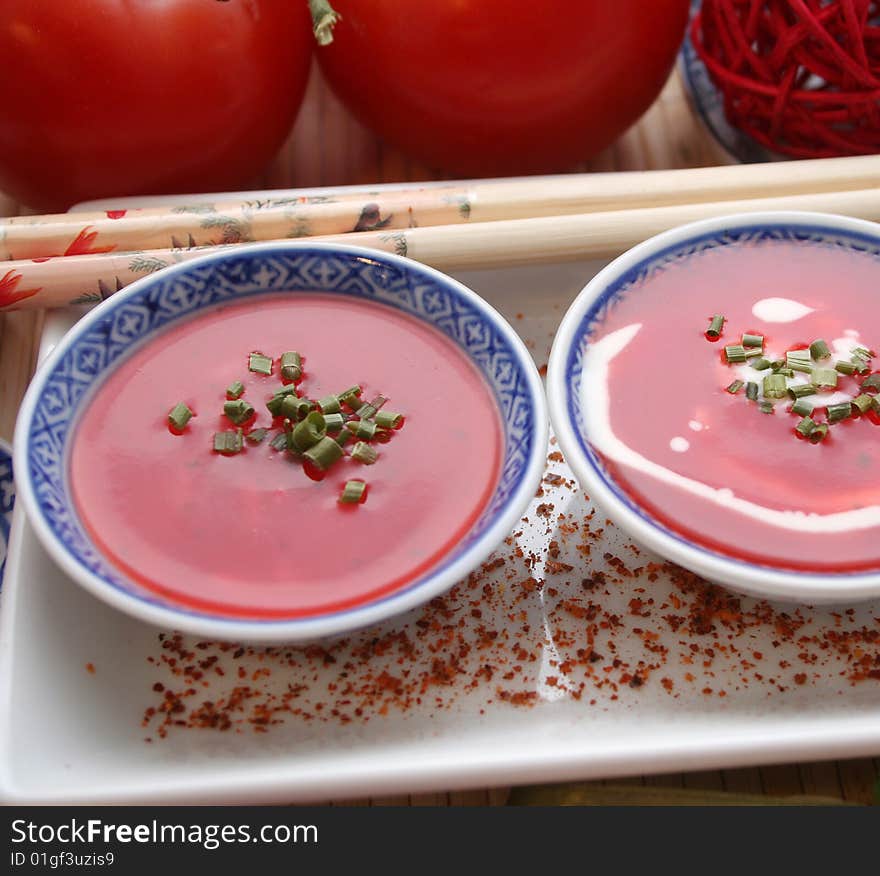 A fresh soup of tomatoes with some spices