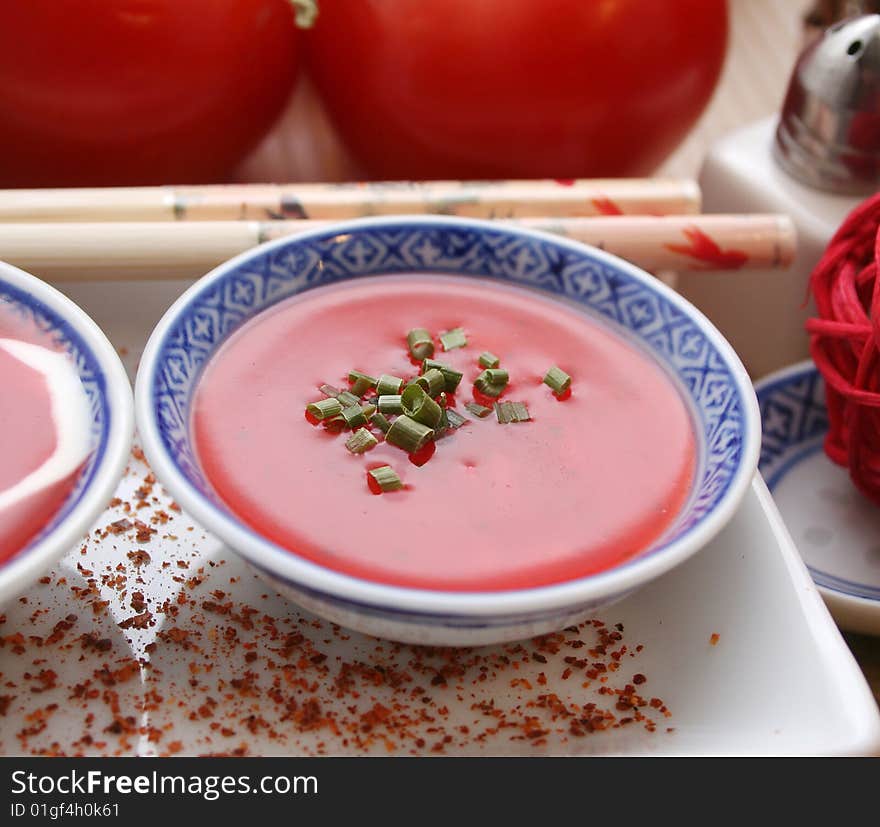 A fresh soup of tomatoes with some spices