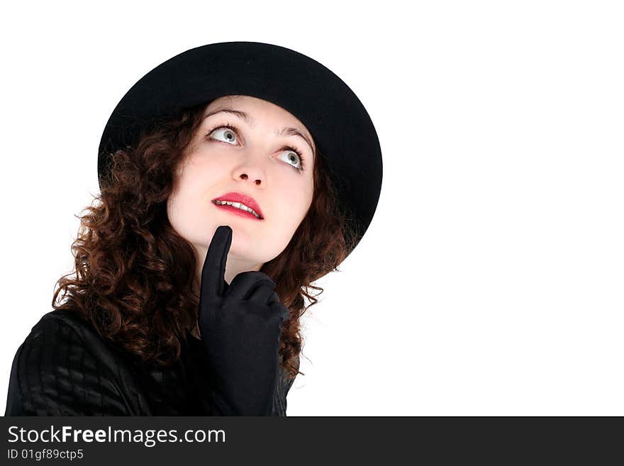 Girl in hat isolated on white