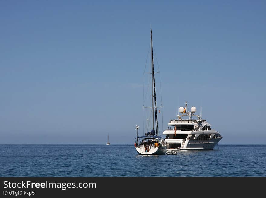 Three boats in the sea