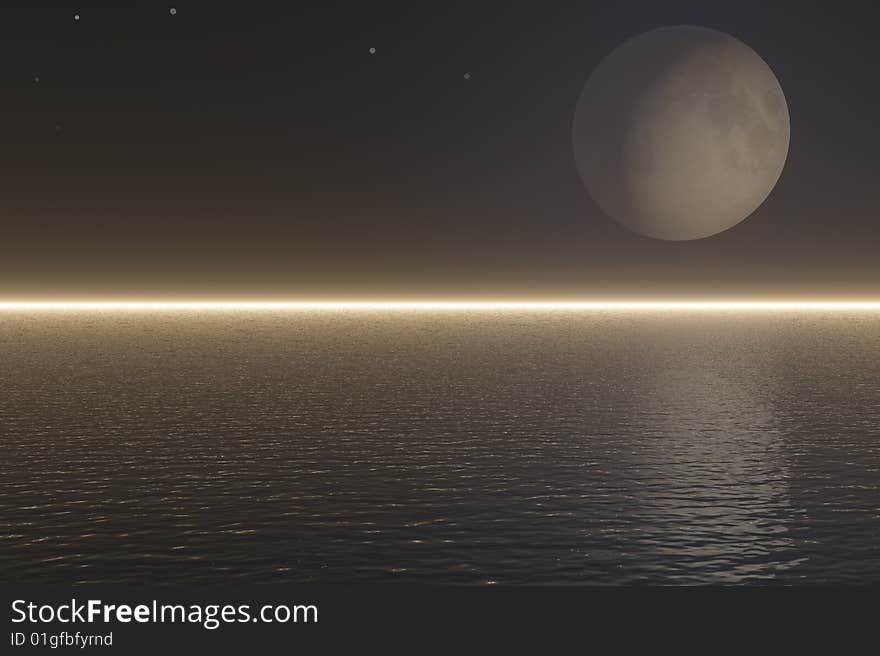 Black moonlight landscape, is executed in the 3d-editor. Black moonlight landscape, is executed in the 3d-editor