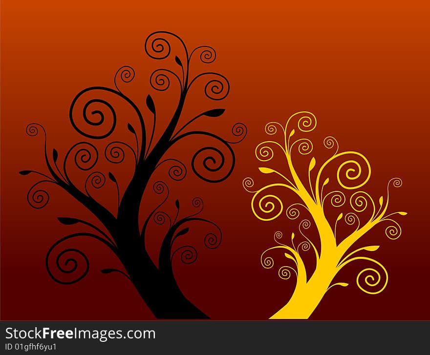 Tree silhouette with spiral leaf. Vector. Tree silhouette with spiral leaf. Vector.