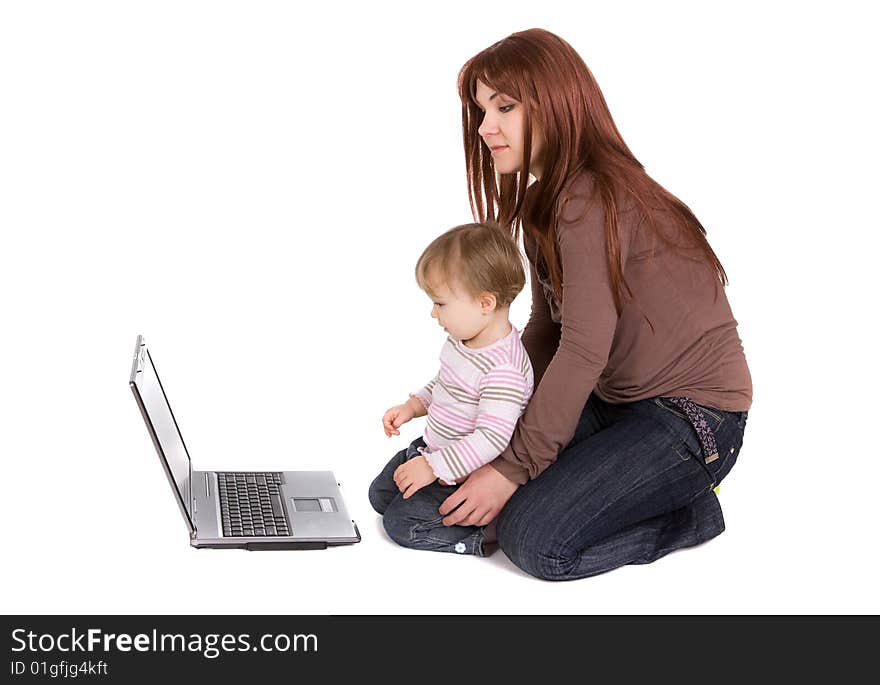 Mother and daughter playing on laptop. Mother and daughter playing on laptop