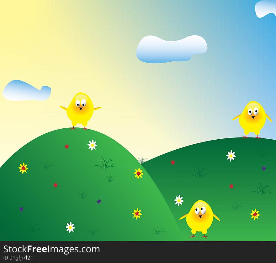 Easter card with yellow chicken. Easter card with yellow chicken