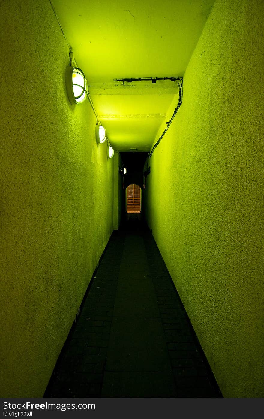 Alleyway bathed in green light, Manchester city centre. Alleyway bathed in green light, Manchester city centre.