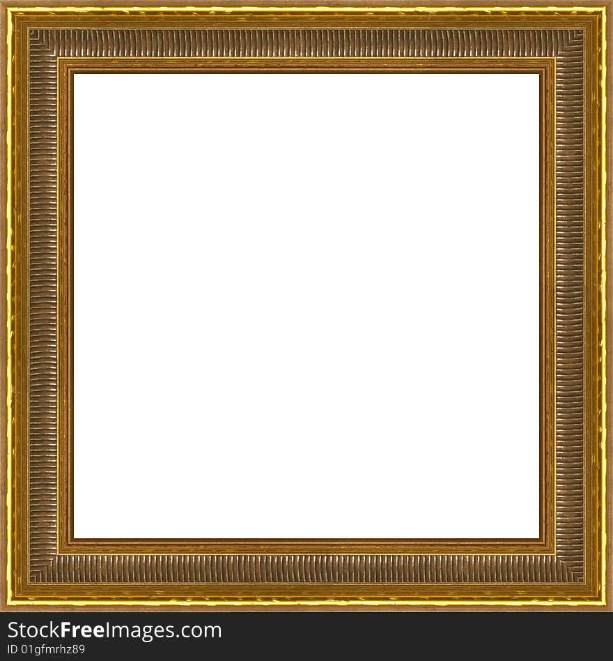 A picture gold frame on a white