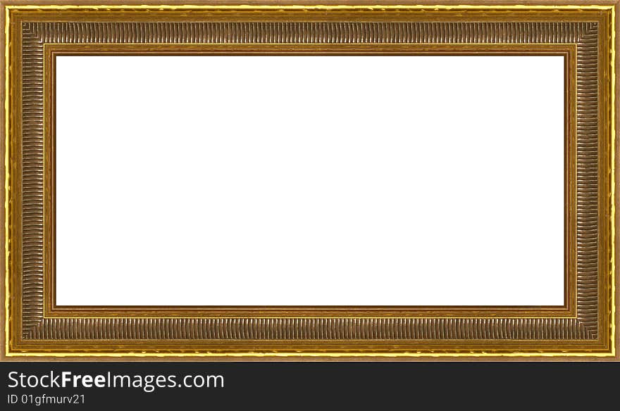 A picture gold frame on a white