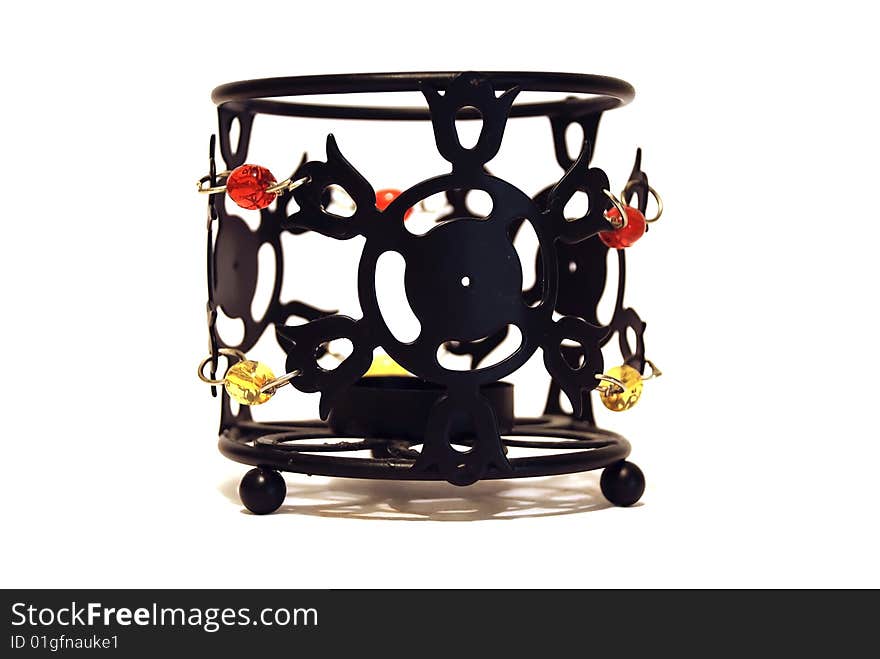 Black Candlestick With Red And Yellow Beads