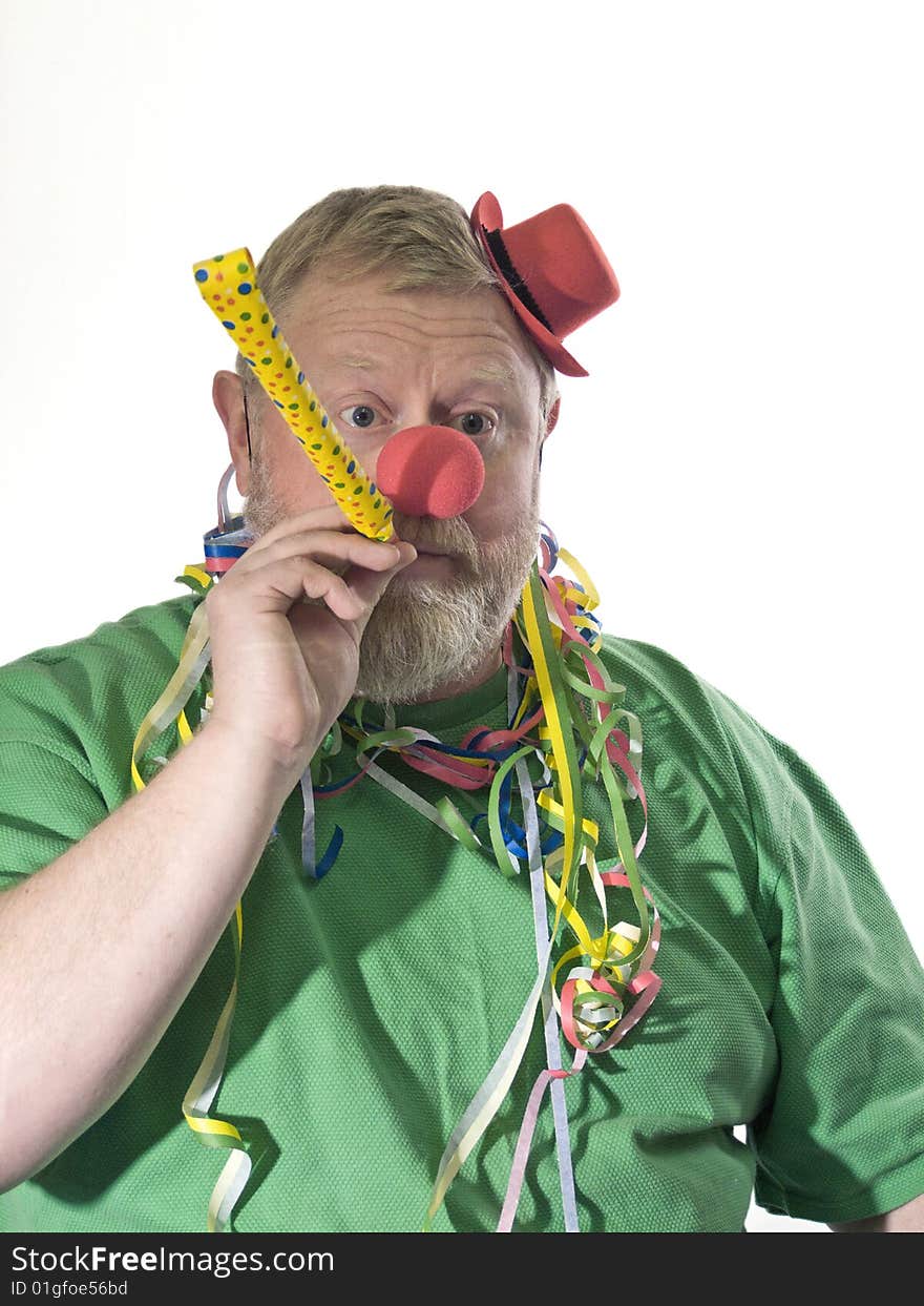 Clown with hat, false nose and pipe. Clown with hat, false nose and pipe